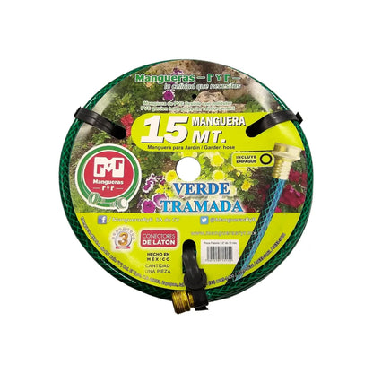 Manguera de jardín RYR verde tramada 1/2" x 15 metros con conectores de latón