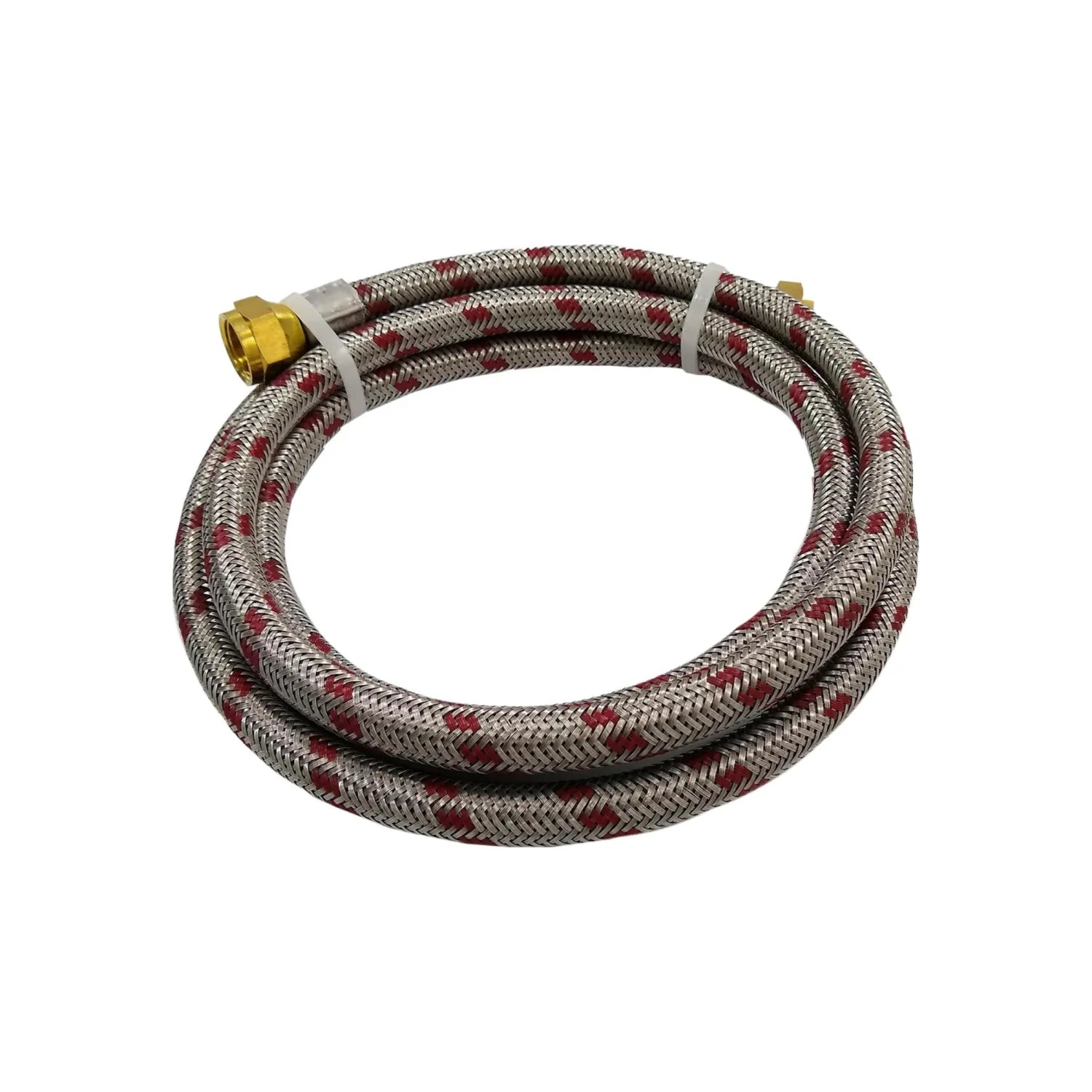 Manguera flexible de gas metálica trenzada con refuerzo rojo, 1.5 m, conectores de latón.