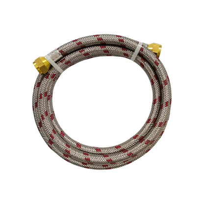Manguera de gas flexible, trenzada de acero inoxidable con patrón rojo, conexiones de latón.