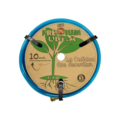 Manguera silicona azul Ryr Premium Ultra, 10 metros (1/2"), enrollada para jardín, con 3 años de garantía.