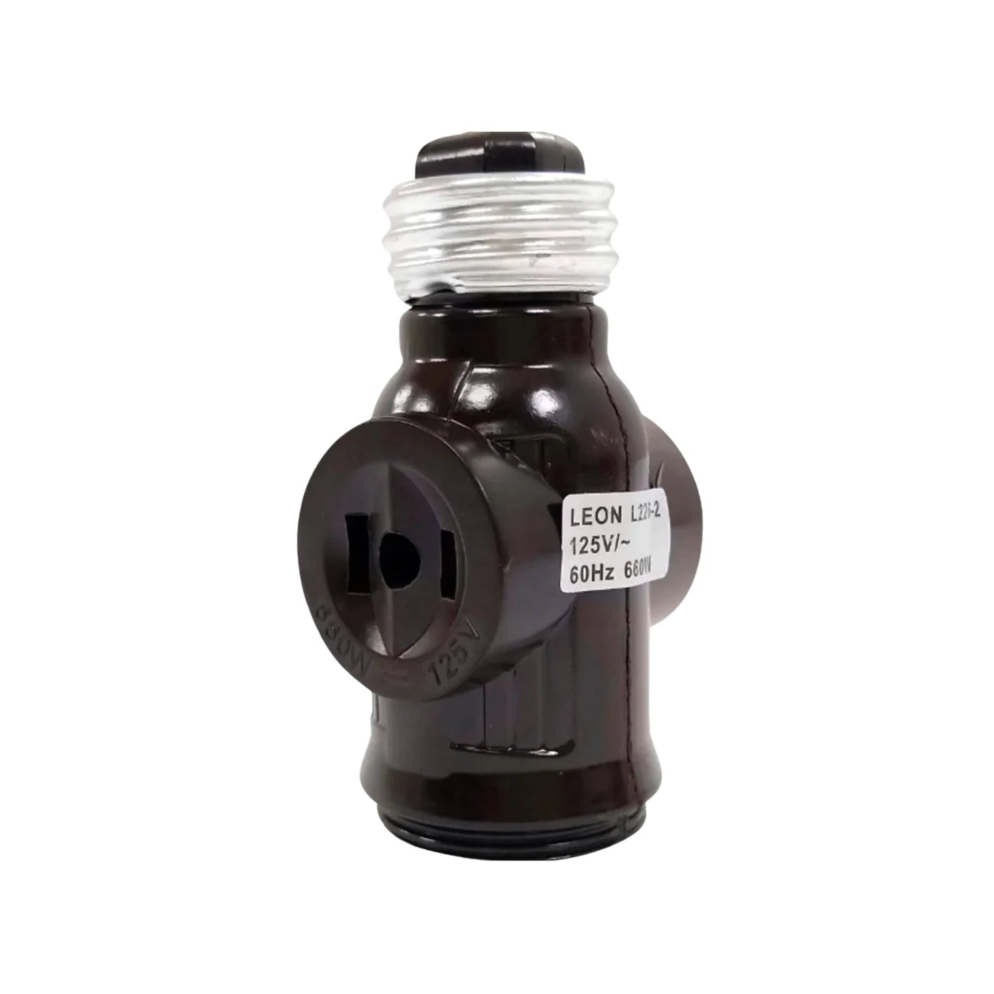 Adaptador de enchufe tipo ladrón café León L226-2. Convierte un socket de bombilla en dos tomas de corriente 125V 660W.