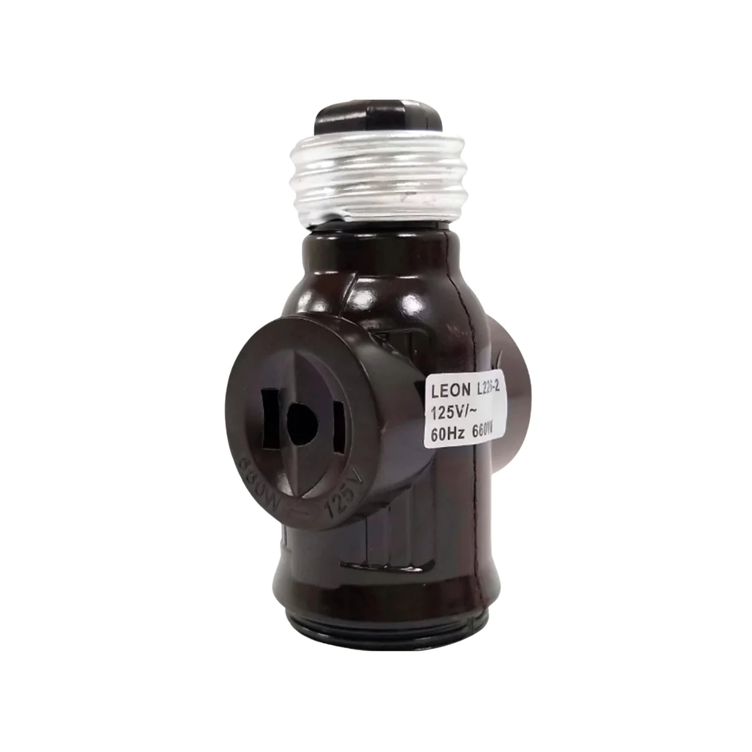 Adaptador de enchufe tipo ladrón café León L226-2. Convierte un socket de bombilla en dos tomas de corriente 125V 660W.
