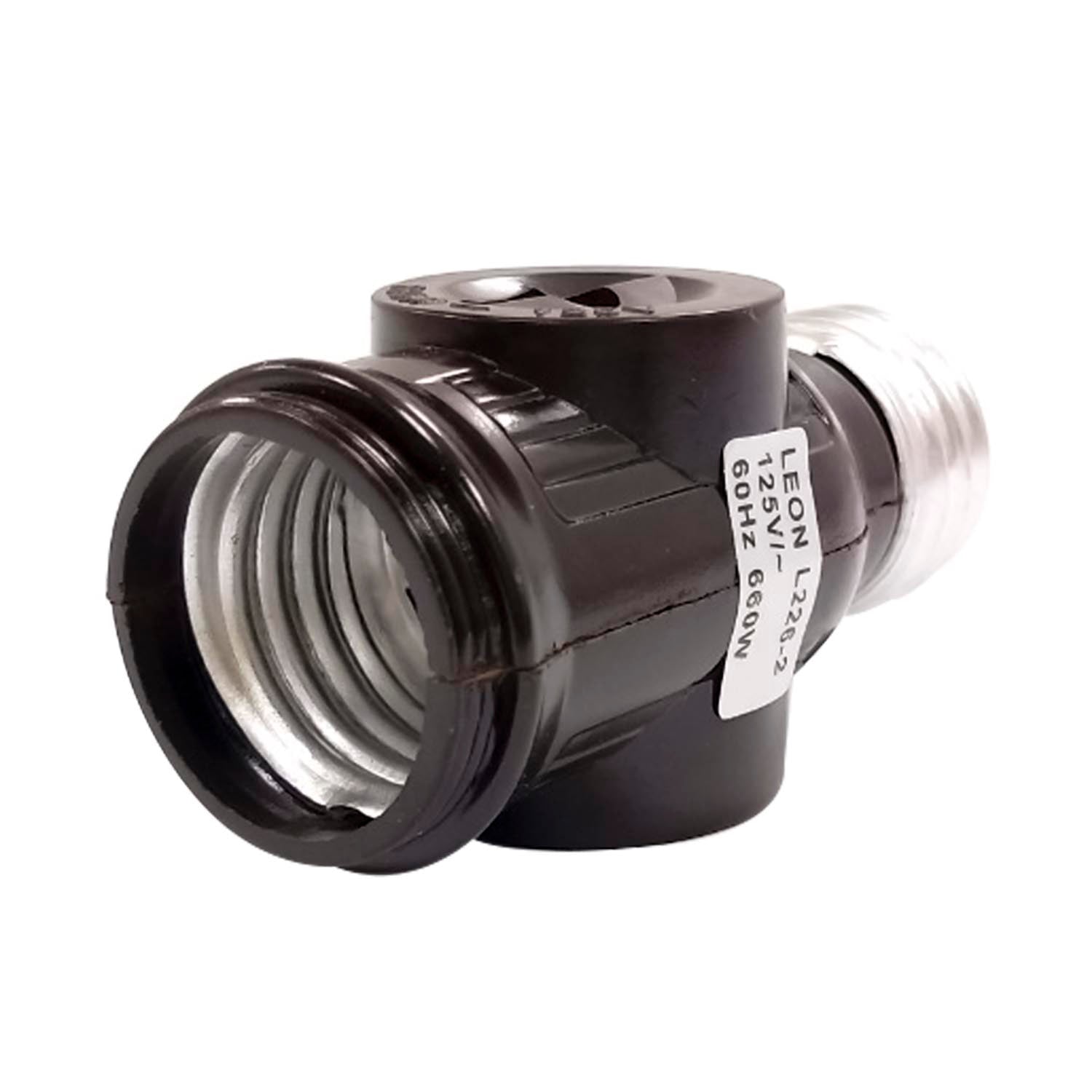 Socket ladrón triple café León L226-2, adaptador de foco divisor de corriente 125V 660W