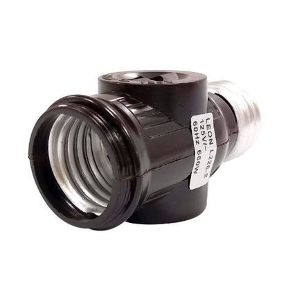 Socket ladrón triple café León L226-2, adaptador de foco divisor de corriente 125V 660W