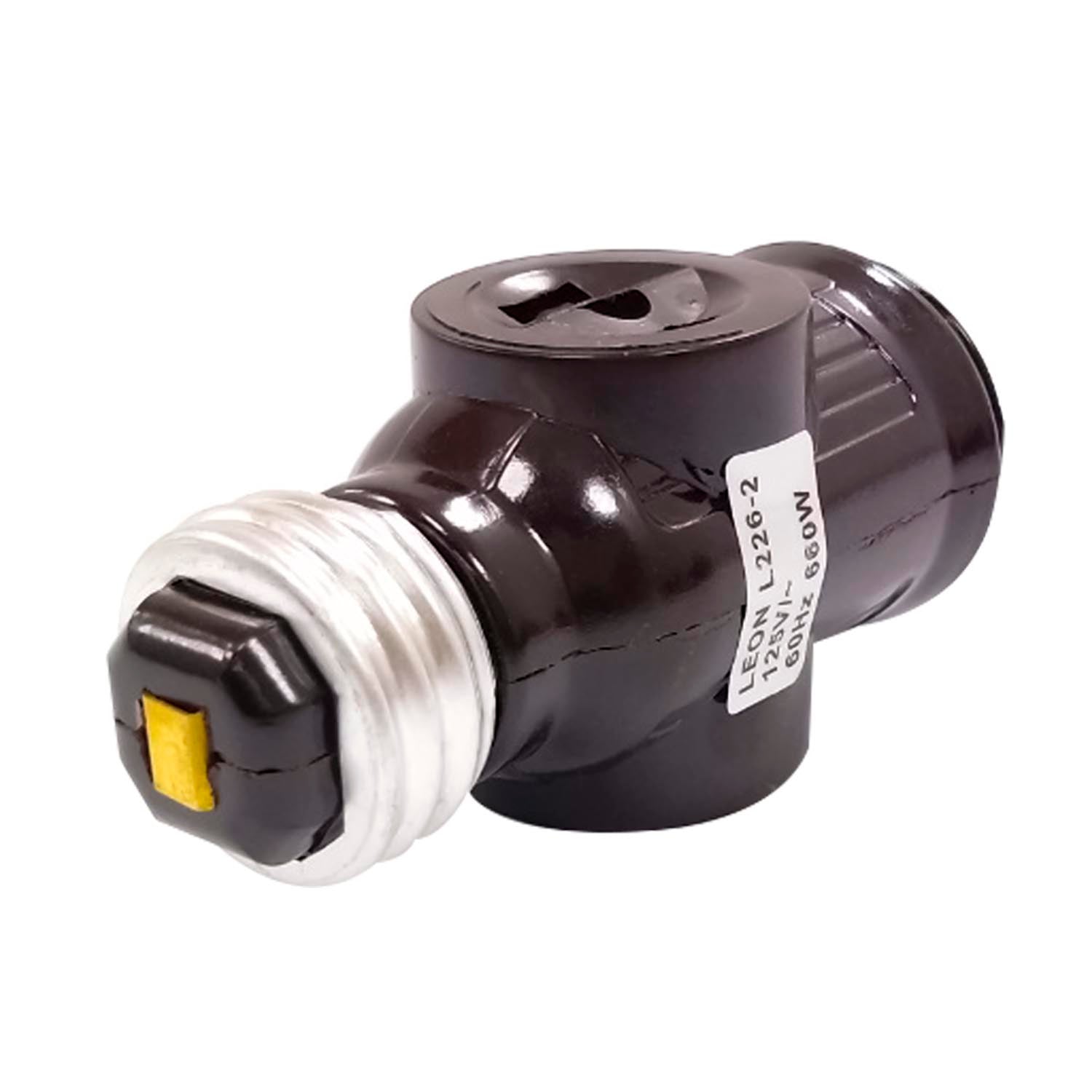 Socket adaptador café León L226-2 para portalámparas, doble toma de corriente 125V 660W.