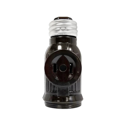 Socket ladrón eléctrico café, adaptador doble para portalámpara con 2 salidas polarizadas.