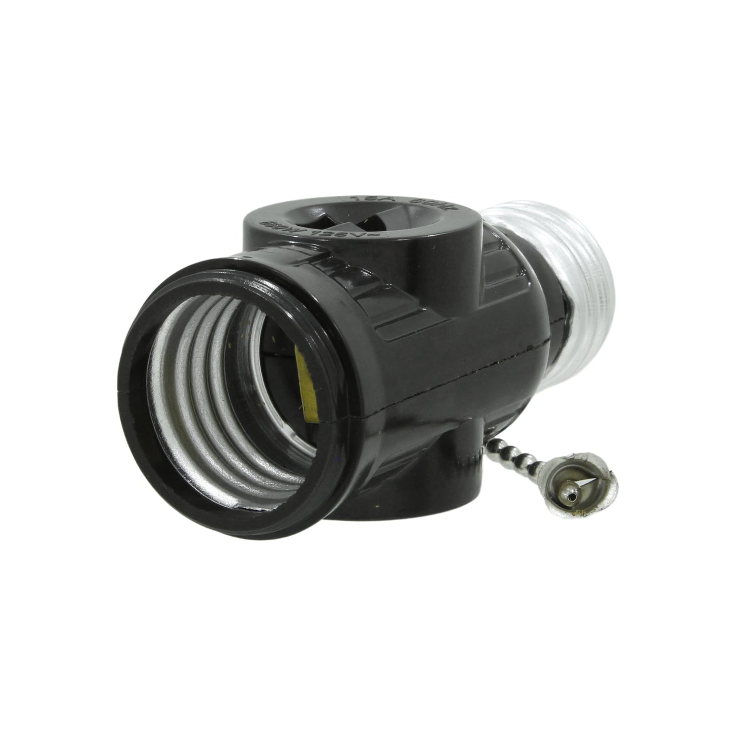 Adaptador de socket ladrón negro con cadena, portalámparas de foco con interruptor de encendido/apagado.