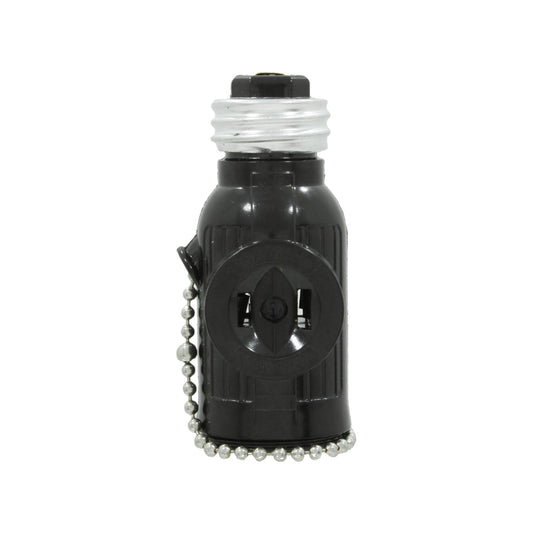 Socket ladrón negro con doble enchufe y cadena, adaptador de portalámparas a tomacorriente.