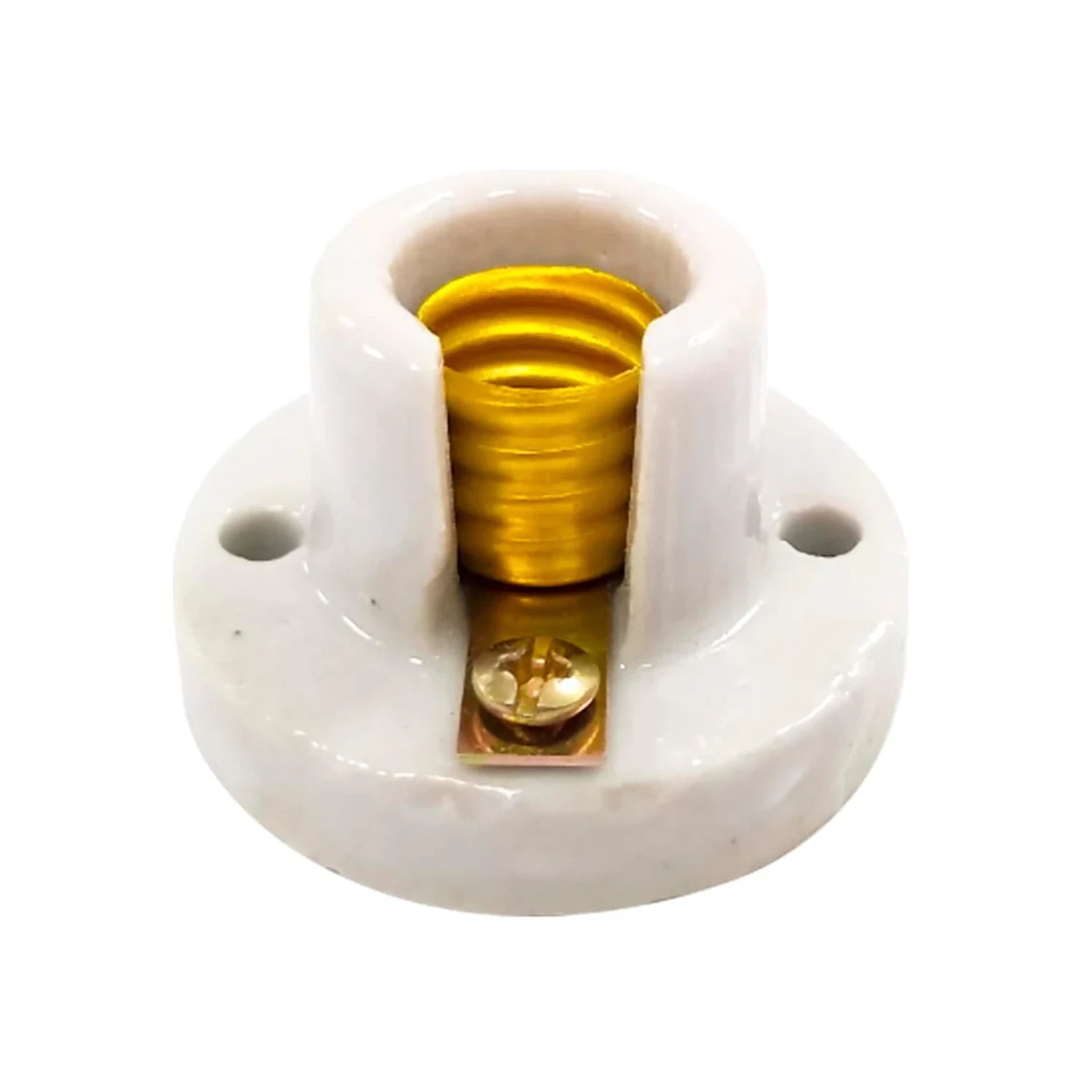 Socket portalámparas de porcelana blanco para bombilla E27, base redonda de montaje superficial con terminal de latón.