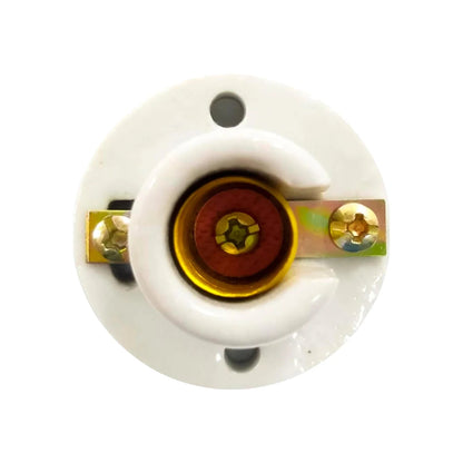 Socket de porcelana blanco E27 con terminales de tornillo para instalación eléctrica de focos.