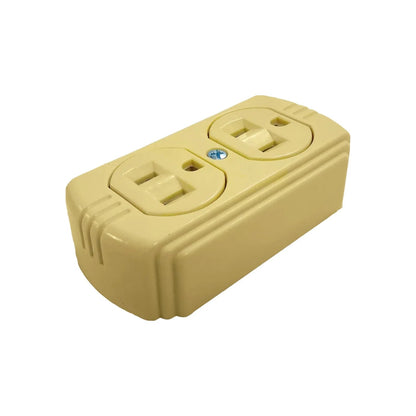 Contacto doble aterrizado beige, receptáculo eléctrico de 15A para montaje en superficie.