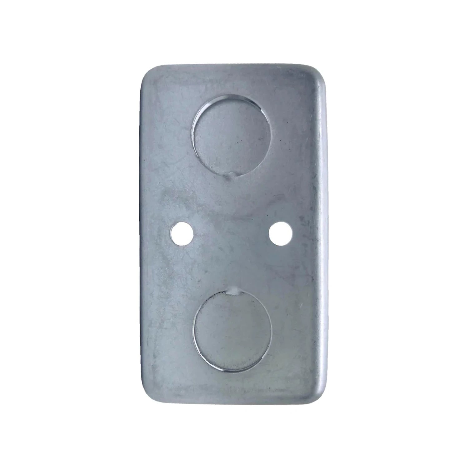 Chalupa eléctrica rectangular galvanizada con perforaciones para fijación y conexiones de 1/2 pulgada