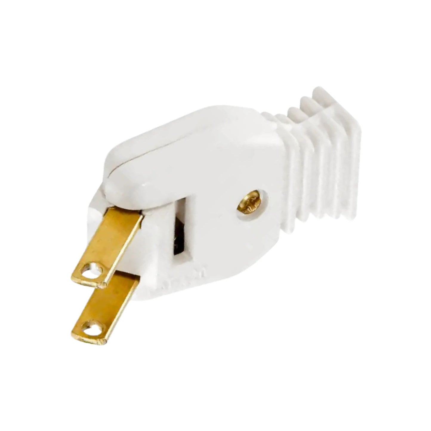 Clavija eléctrica macho recta de dos patas, color blanco, para reemplazar cables o extensiones.