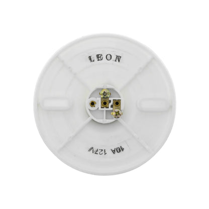 Base de socket eléctrico redondo blanco LEON 10A 127V, con 3 terminales de tornillo.