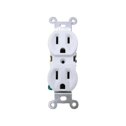 Fabricado en baquelita.,Cuerpo color blanco.,Voltaje 127 V - 15 A,Contacto dúplexpolarizado y aterrizado.