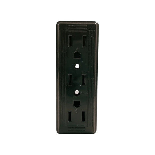 Fabricado en ABS,Contacto base triple reforzado.,Herrajes de latón.,Voltaje 125 V - 15 A