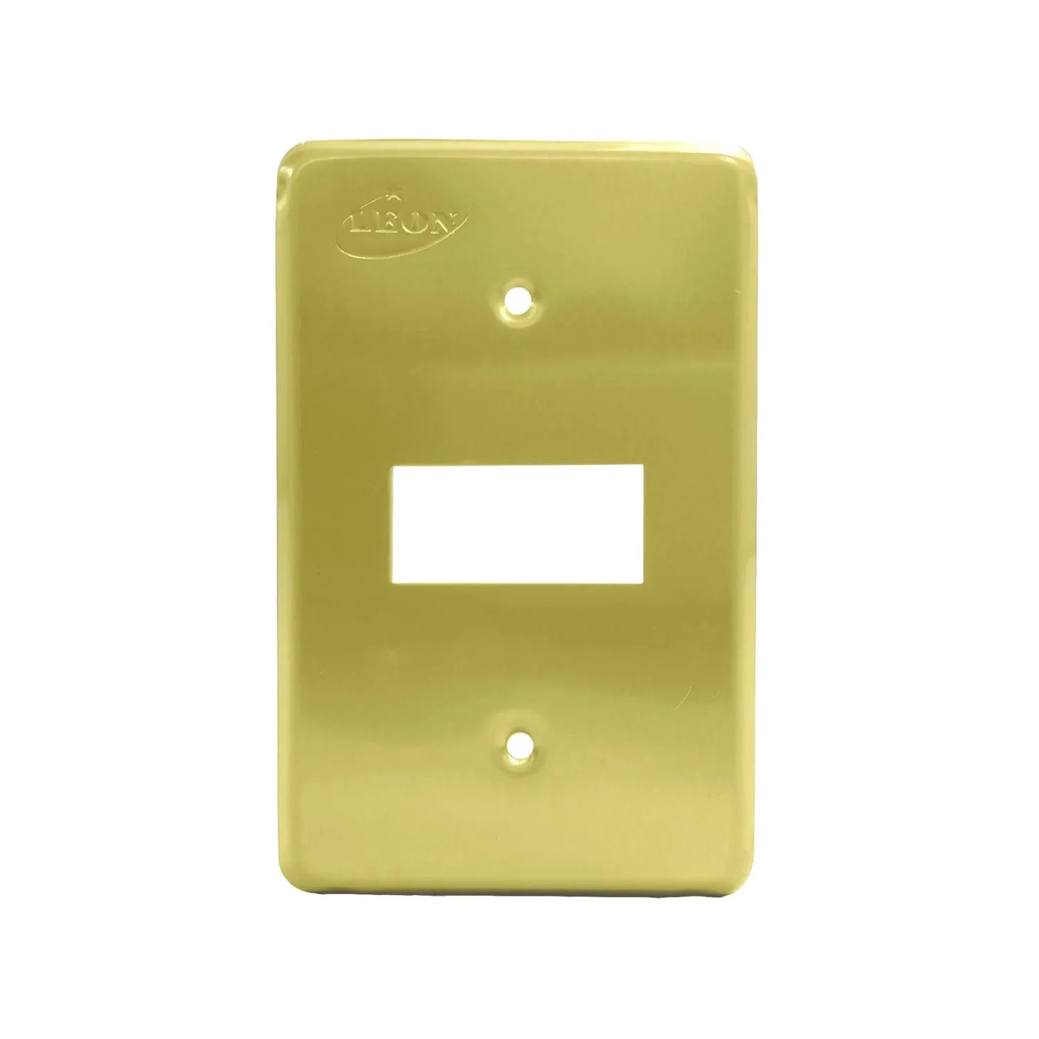 Fabricada en aluminio.,Placa una ventana acabado dorado.,Incluye tornillos.,Incluye tornillos.,Para apagadores tipo italiano.