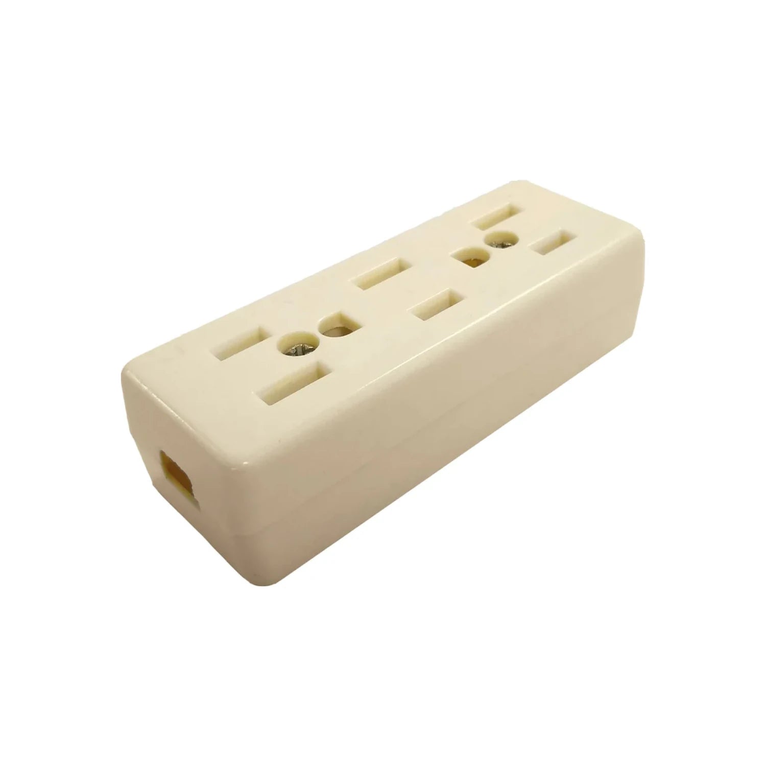 Contacto eléctrico triple dúplex aterrizado, 6 tomas, color marfil para conexiones.