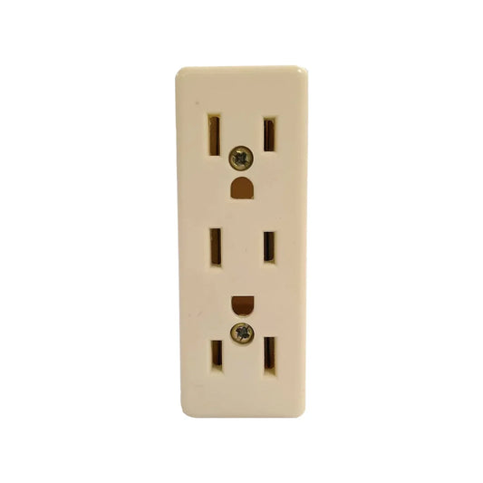 Fabricado en baquelita.,Herrajes de latón.,Voltaje 125 V - 15 A,Contacto triple marfil.