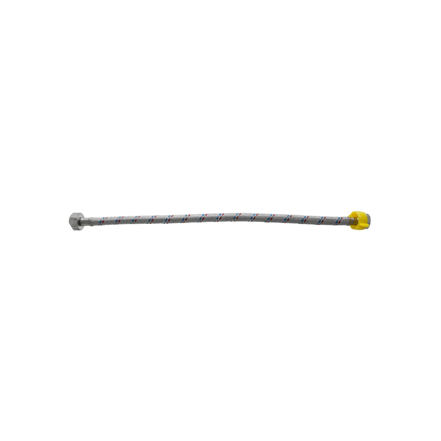 Latiguillo flexible trenzado de acero inoxidable con tuerca amarilla de fácil apriete para agua fría y caliente