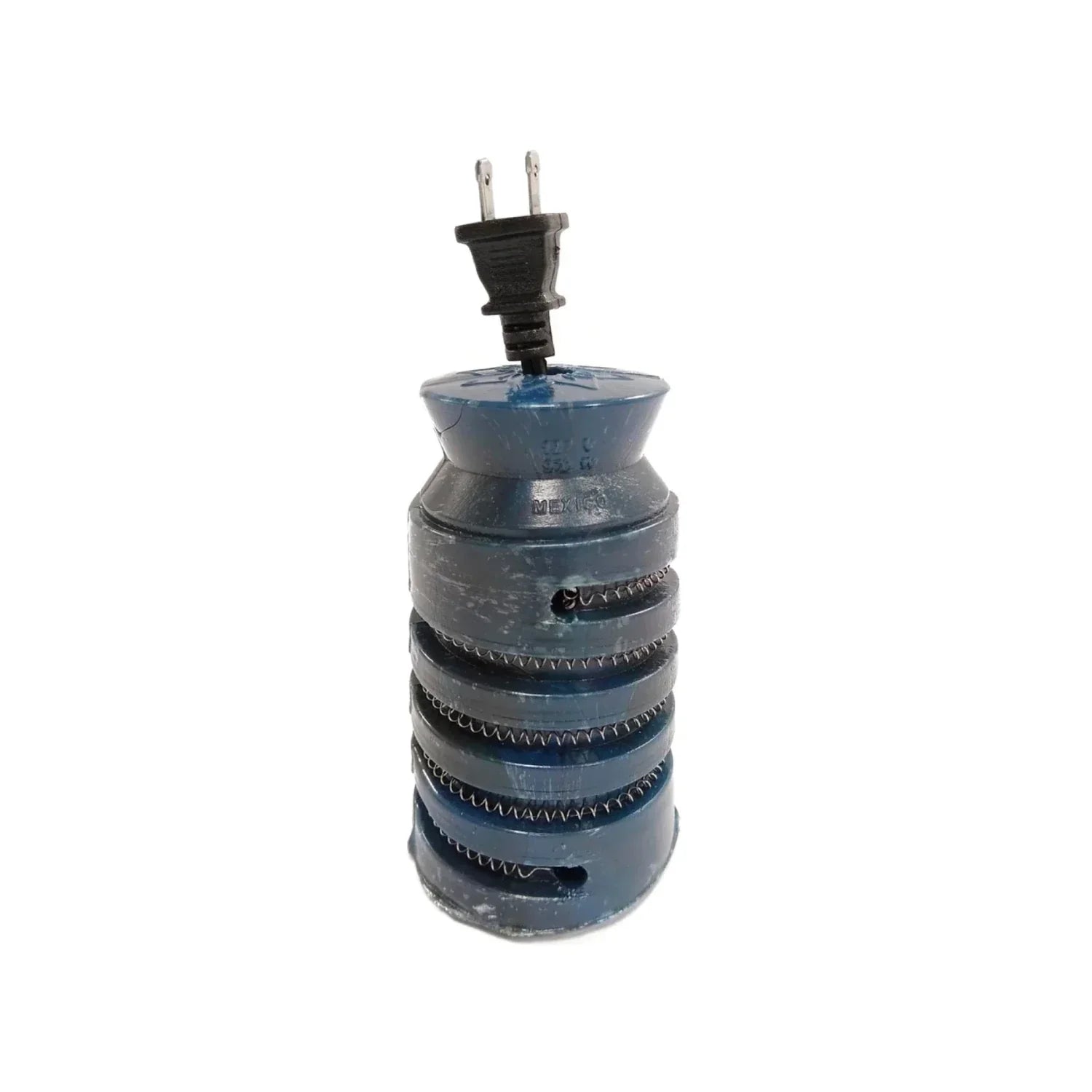Base de plastico resistente.,Resistencia segura.,Calentador base tipo barril grande.,Cable PVC antiflama.