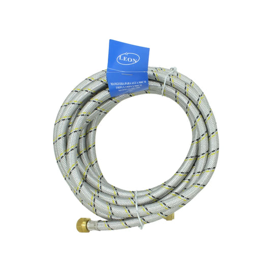 Manguera para gas.,Medida: 5 metros.,Material: Metálica (aluminio metal no ferroso).,Trenzada 3/8”x3/8",Espesor de 2 mm que proporciona mayor seguridad.,Conectores de latón.