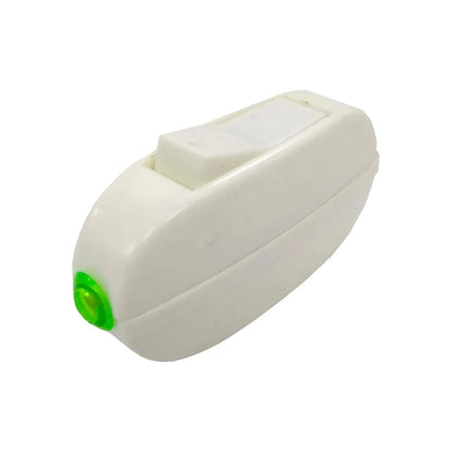 Apagador de paso tipo pera blanco con luz indicadora verde para cables.