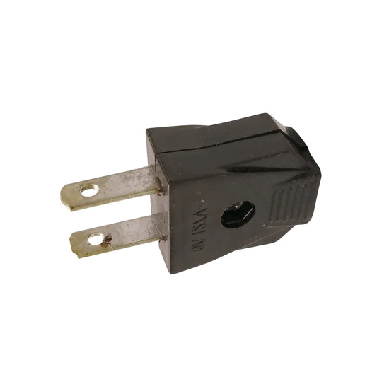 Fabricado en baquelita.,Herrajes de latón.,Clavija plana café.,Voltaje 120 V - 15 A