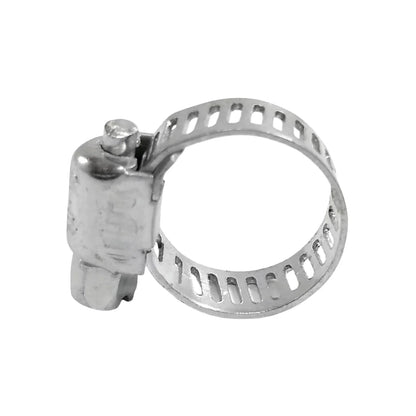 Banda y carcasa fabricada de acero inoxidable.,Apertura mínima: 1/4" (6 mm).,Apertura máxima: 5/8" (16 mm).,Abrazadera #04 mini y Banda de 5/16 (8 mm).,Abrazadera sin fin.
