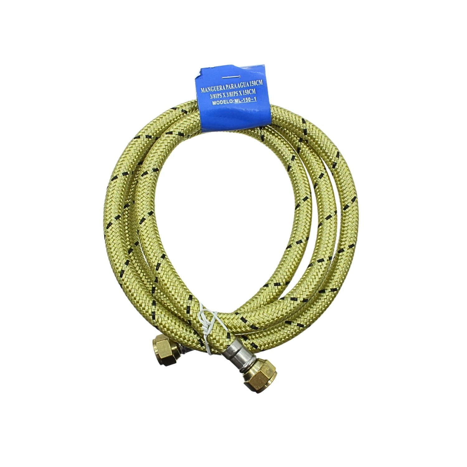 Manguera para agua trenzada amarilla 3/8IPS x 150cm con conexiones de latón.