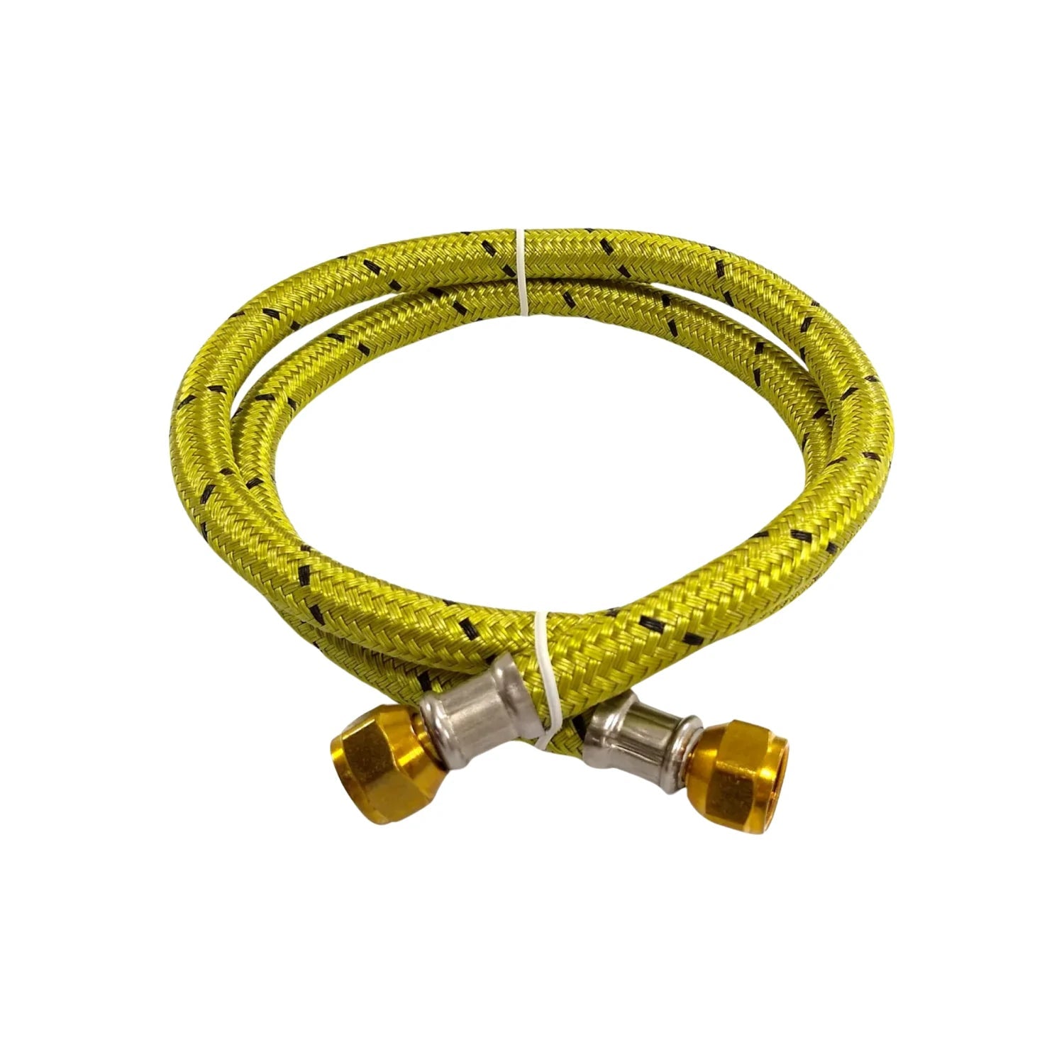 Manguera trenzada amarilla para gas con conexiones de latón, 1 metro de largo