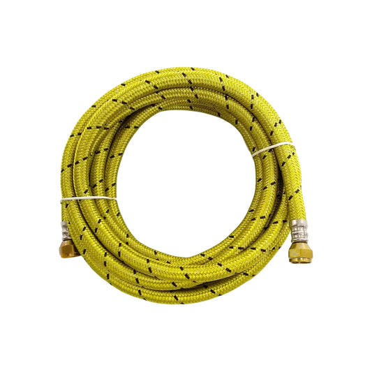 Manguera para gas.,Medida: 5 metros.,Material: PVC,Conexión: 3/8”x3/8”,Espesor de 2 mm que proporciona mayor seguridad.,Conectores de latón.,Trenzada.