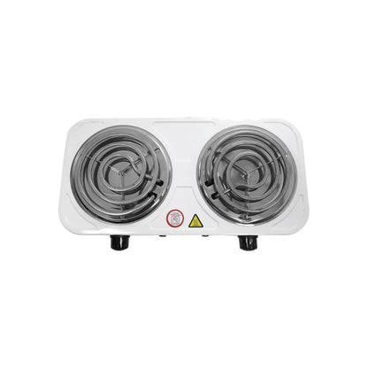 Parrilla eléctrica doble portátil blanca con 2 quemadores de resistencia para cocina o camping