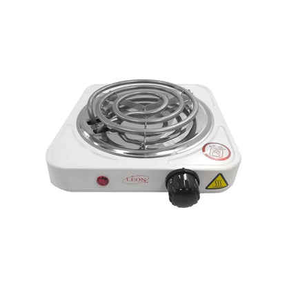 Parrilla eléctrica portátil blanca LEON con 1 quemador de resistencia y control de temperatura