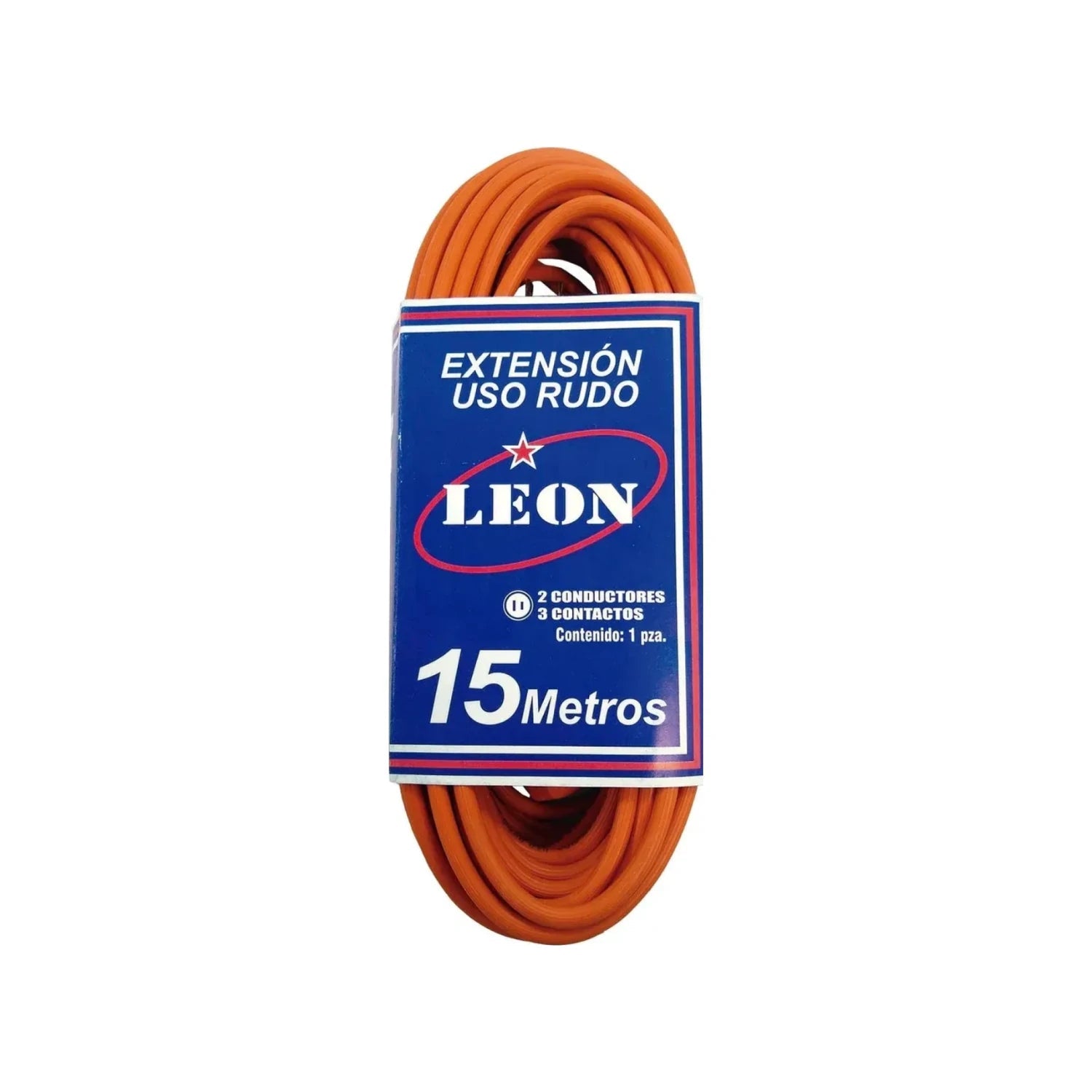 Extensión uso rudo naranja 15 metros León, 2 conductores 3 contactos