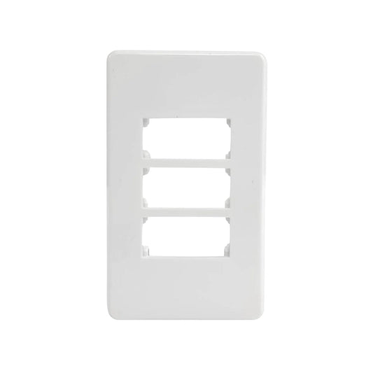 Placa frontal blanca de 3 ventanas para interruptores, tomas de corriente o conectores de red
