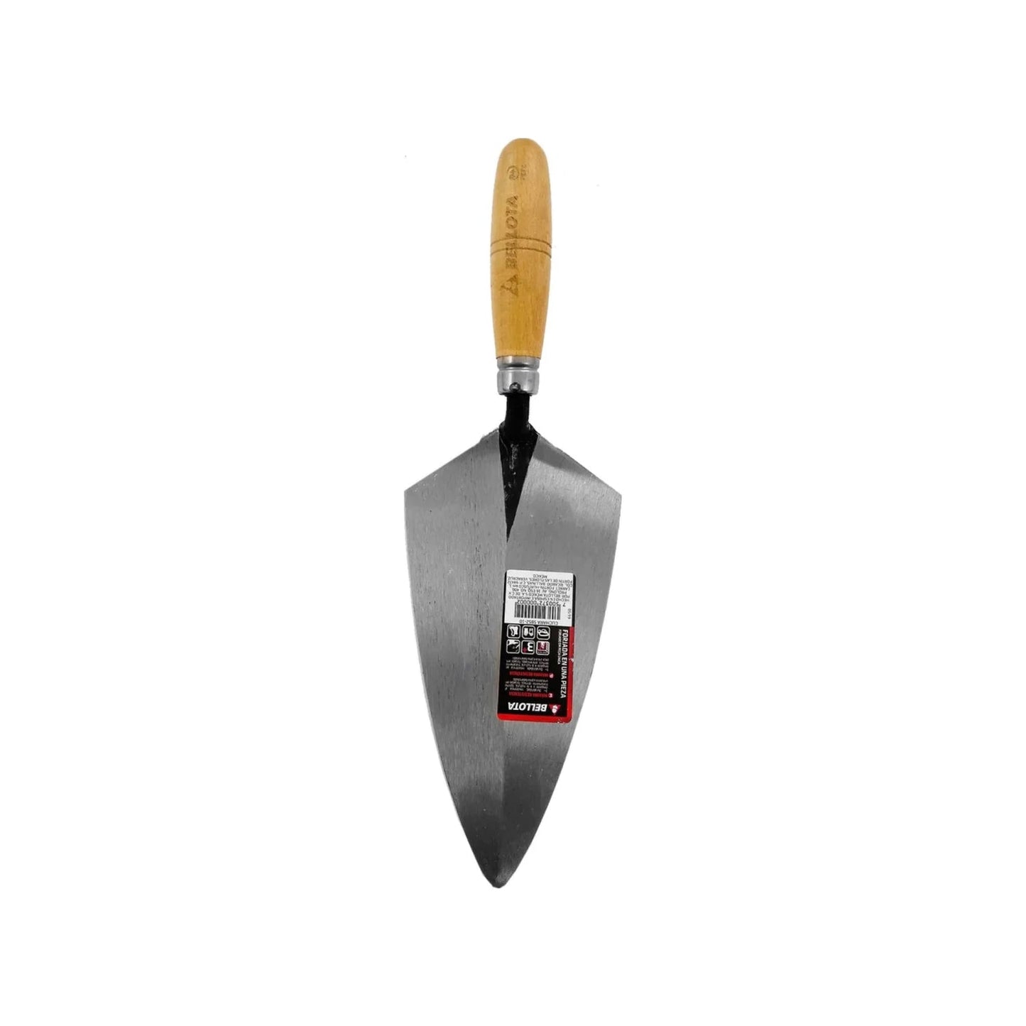 Cuchara Bellota de albañil 10" punta diamante, mango de madera natural para construcción y enlucido