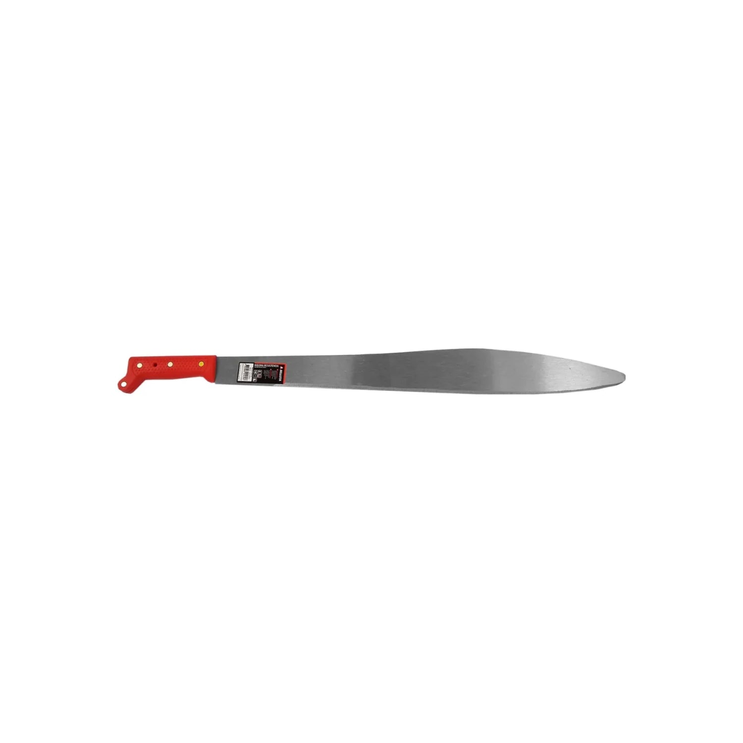 Machete Bellota acapulqueño de hoja pulida y mango rojo, ideal para trabajos agrícolas y desmonte.