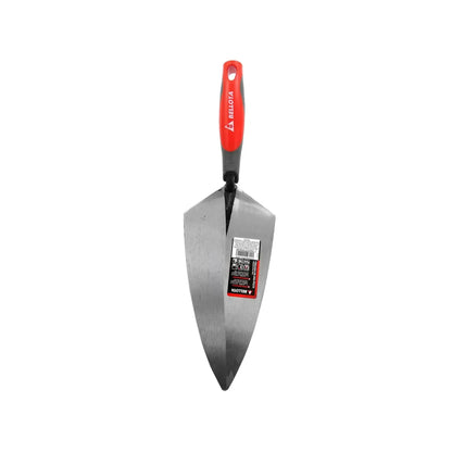 Cuchara de albañil Bellota con hoja de acero forjado y mango ergonómico rojo para trabajos de construcción y mampostería