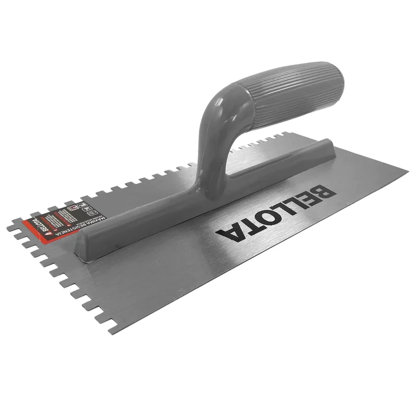 Bellota llana dentada cuadrada de acero gris con mango ergonómico para aplicación de adhesivo de azulejos