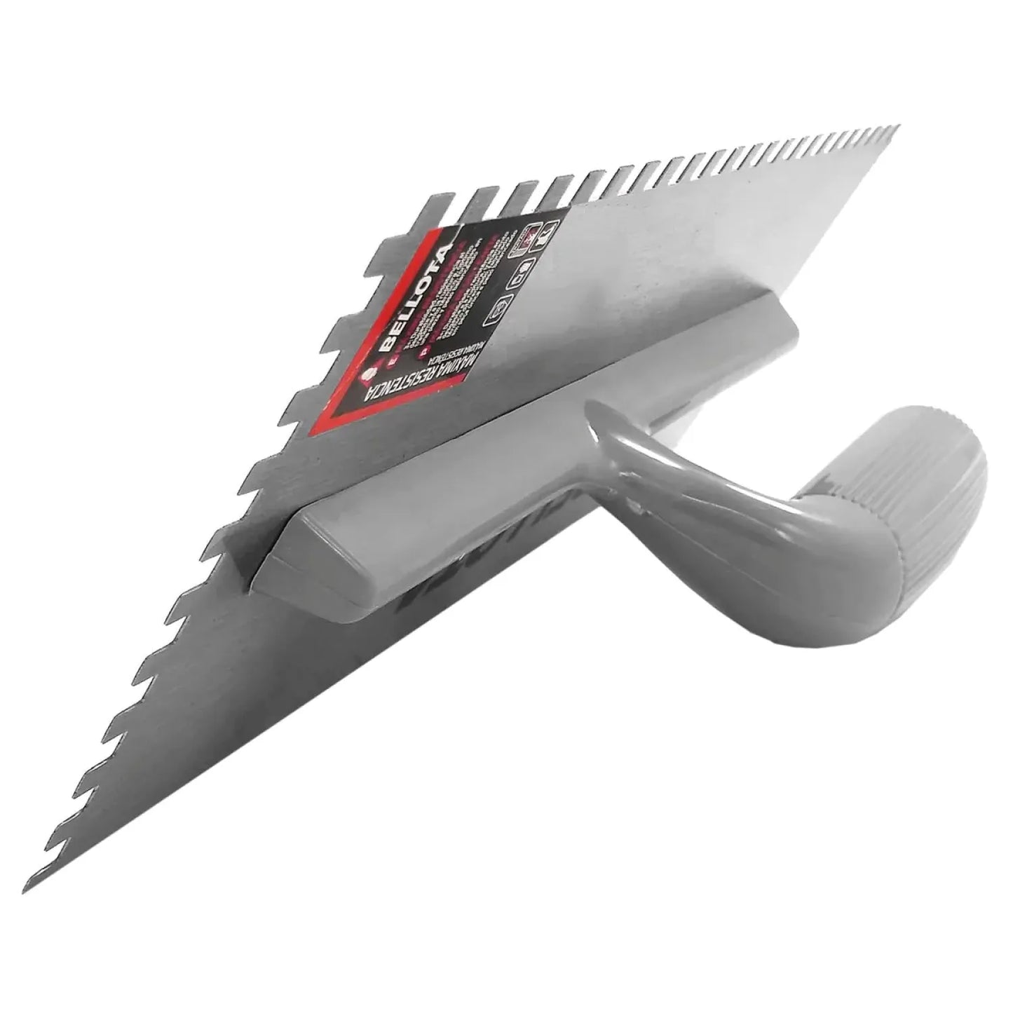 Llana dentada BELLOTA gris para aplicar adhesivo de azulejos y mortero; herramienta profesional de construcción