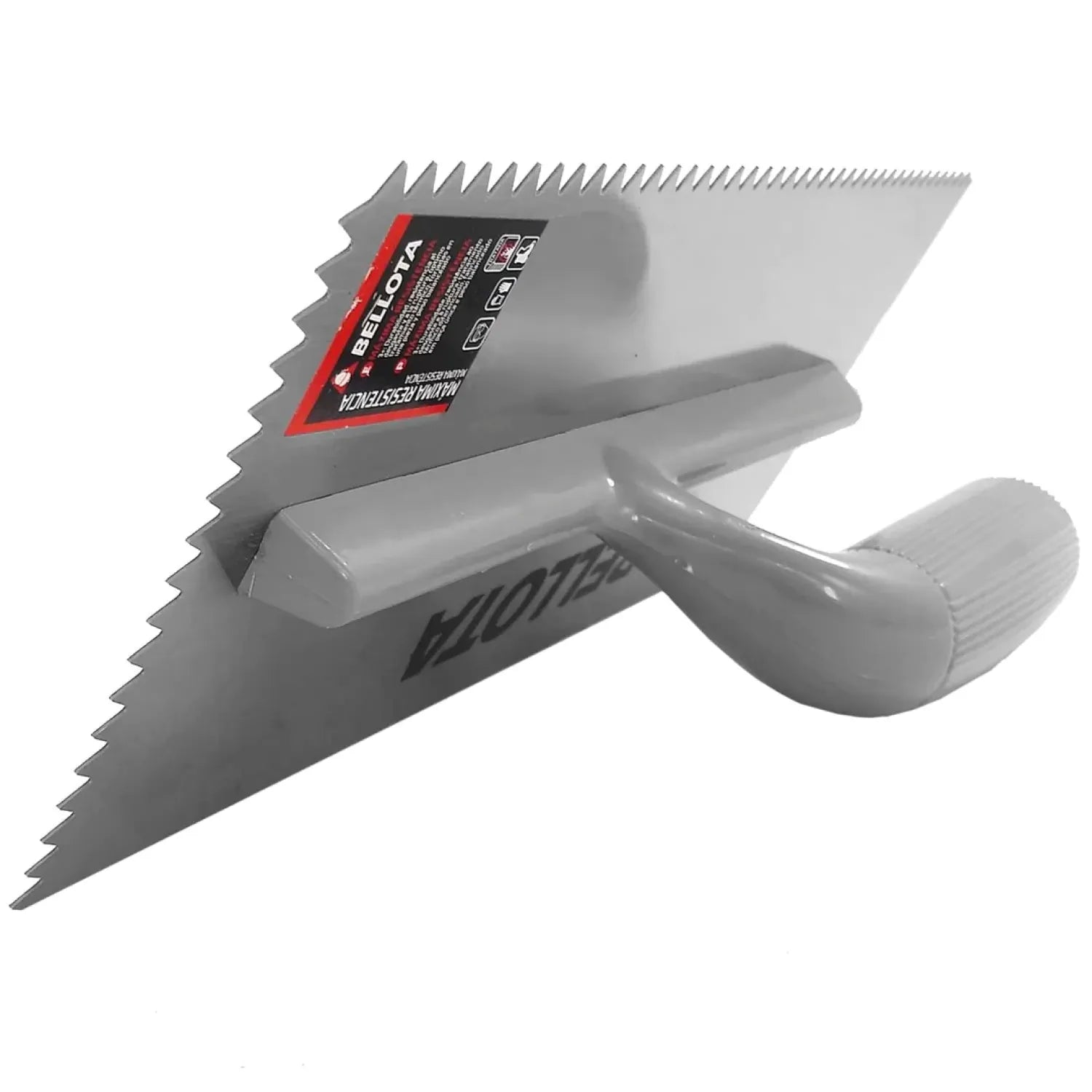 Llana dentada Bellota gris para aplicación de adhesivo en azulejos y cerámica, con máxima resistencia y mango ergonómico