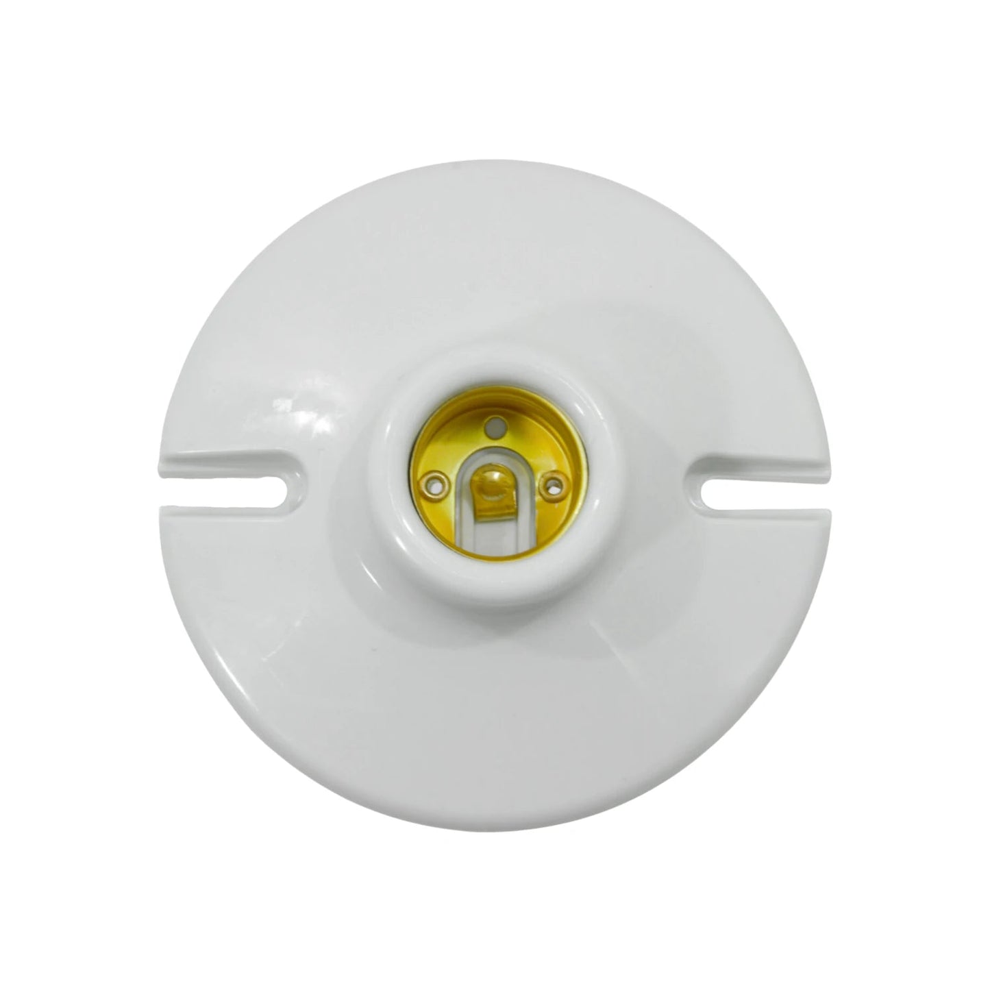 Socket blanco redondo E27 de plástico para montaje superficial.