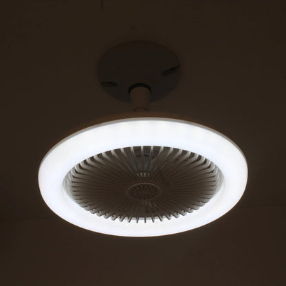 Lámpara ventilador de techo 30W blanca con aro LED, eficiente para climatización e iluminación moderna