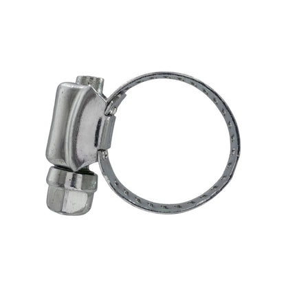 Abrazadera sin fin metálica para mangueras con sistema de tornillo y banda ajustable, ideal para sujeción firme.