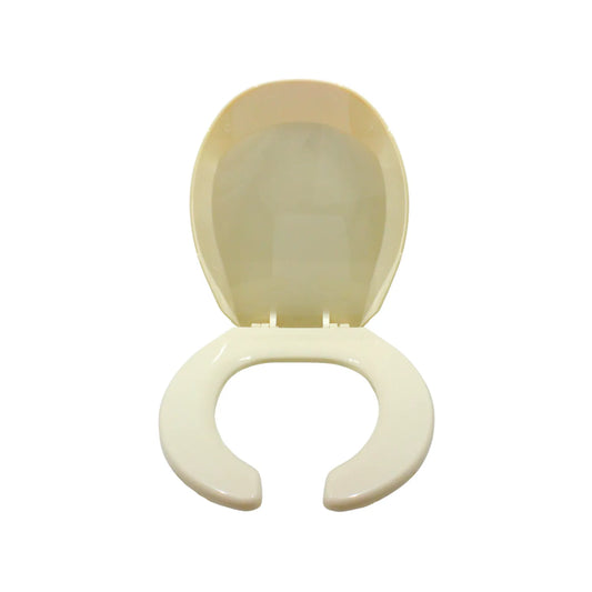 Asiento de inodoro redondo color beige con tapa, diseño ergonómico de plástico resistente para baño