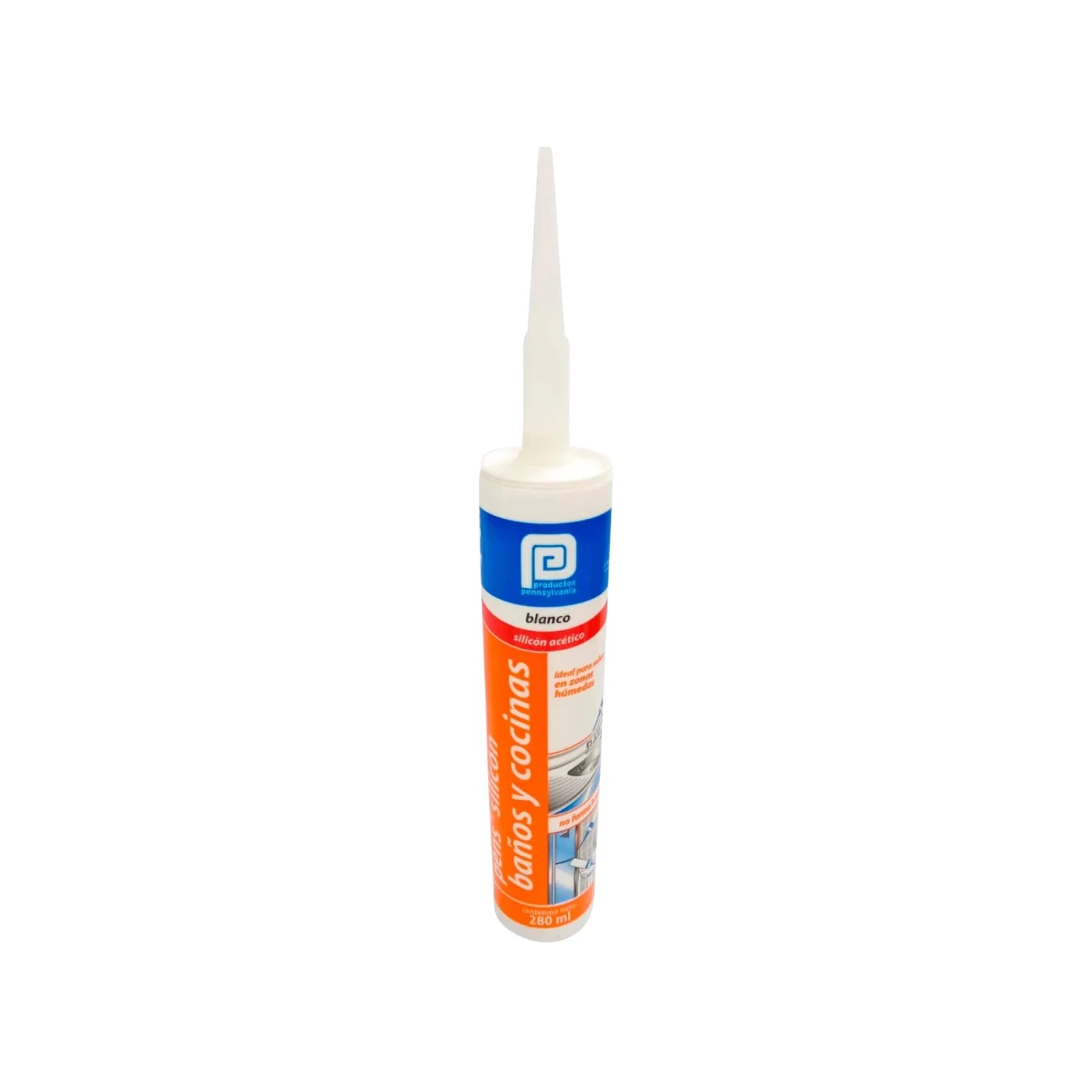 Silicón blanco acético Pennsylvania 280ml para sellado en baños y cocinas, ideal para humedad