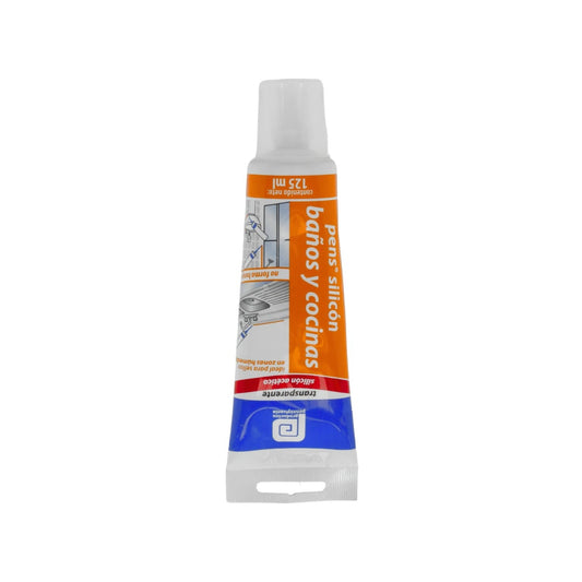 Silicón transparente pens® 125ml acético para sellar baños y cocinas, ideal contra moho y humedad.