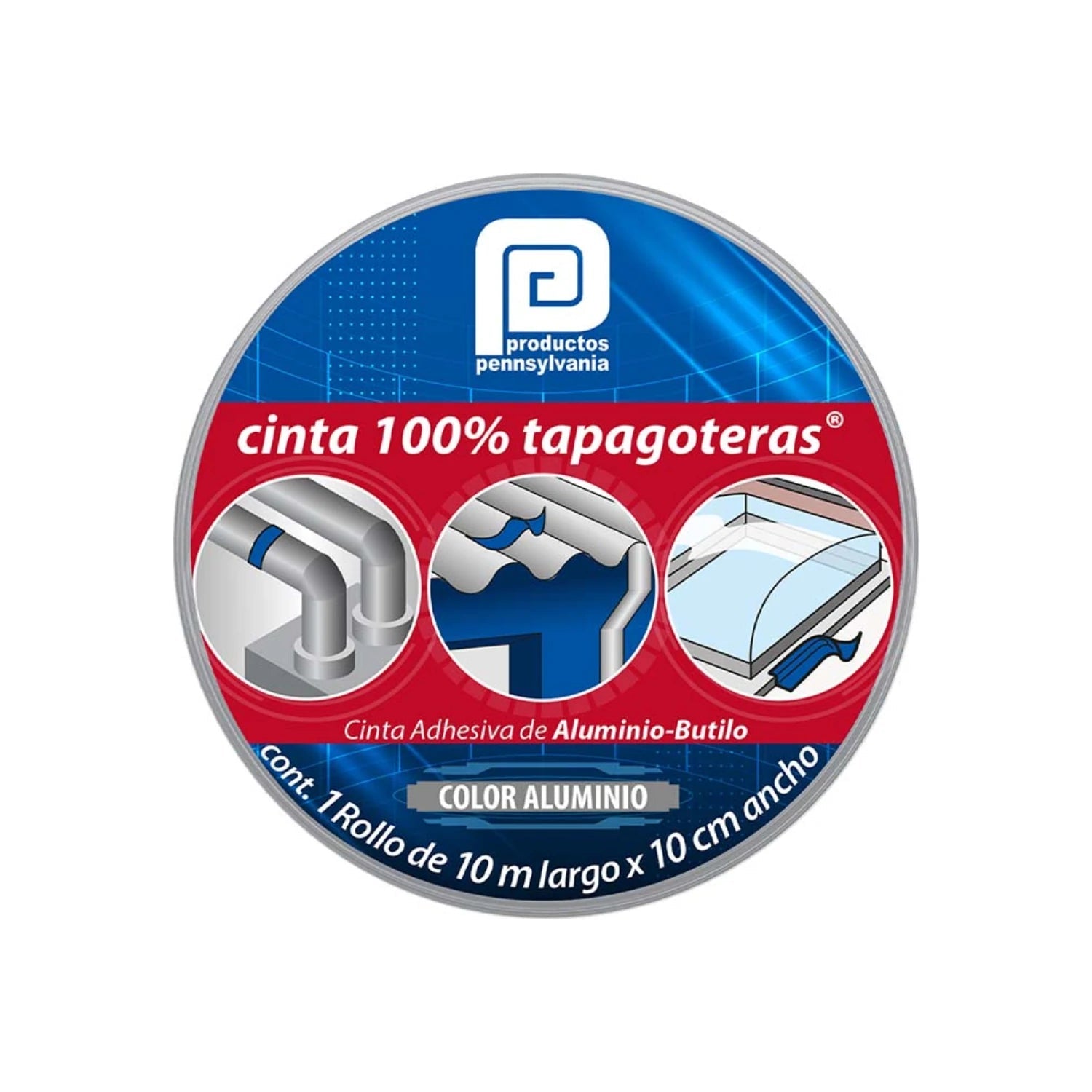 Cinta tapagoteras Pennsylvania aluminio-butilo 10m x 10cm para sellado de techos y tuberías