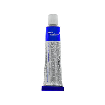 Tubo de silicón sellador azul marca Pennsylvania con tapa blanca, experto en sellado para uniones.